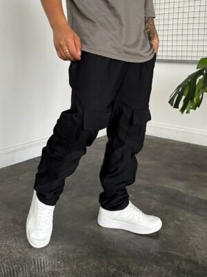 Jogger Cargo Negro Oversize Hombre