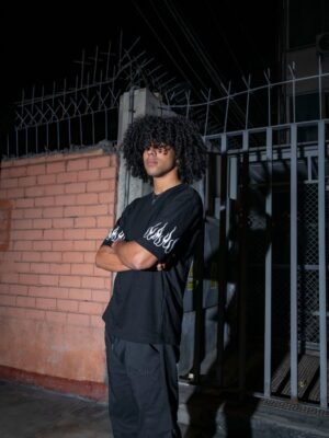 Polo Negro Manga Fuego | Hombre
