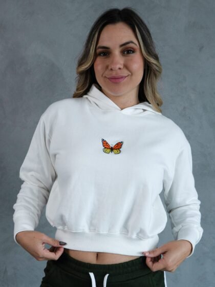 Polera Mariposa Blanco Crop | Mujer