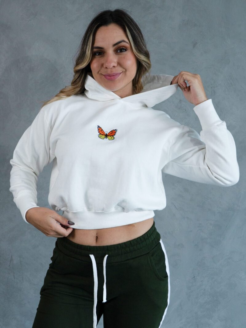 Polera Mariposa Blanco Crop | Mujer - Imagen 2