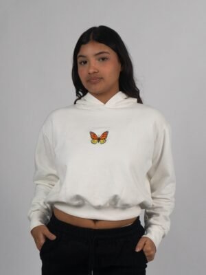 Polera Mariposa Blanco Crop | Mujer