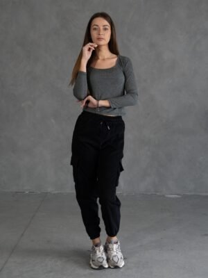 Jogger Negro Corduroy | Mujer