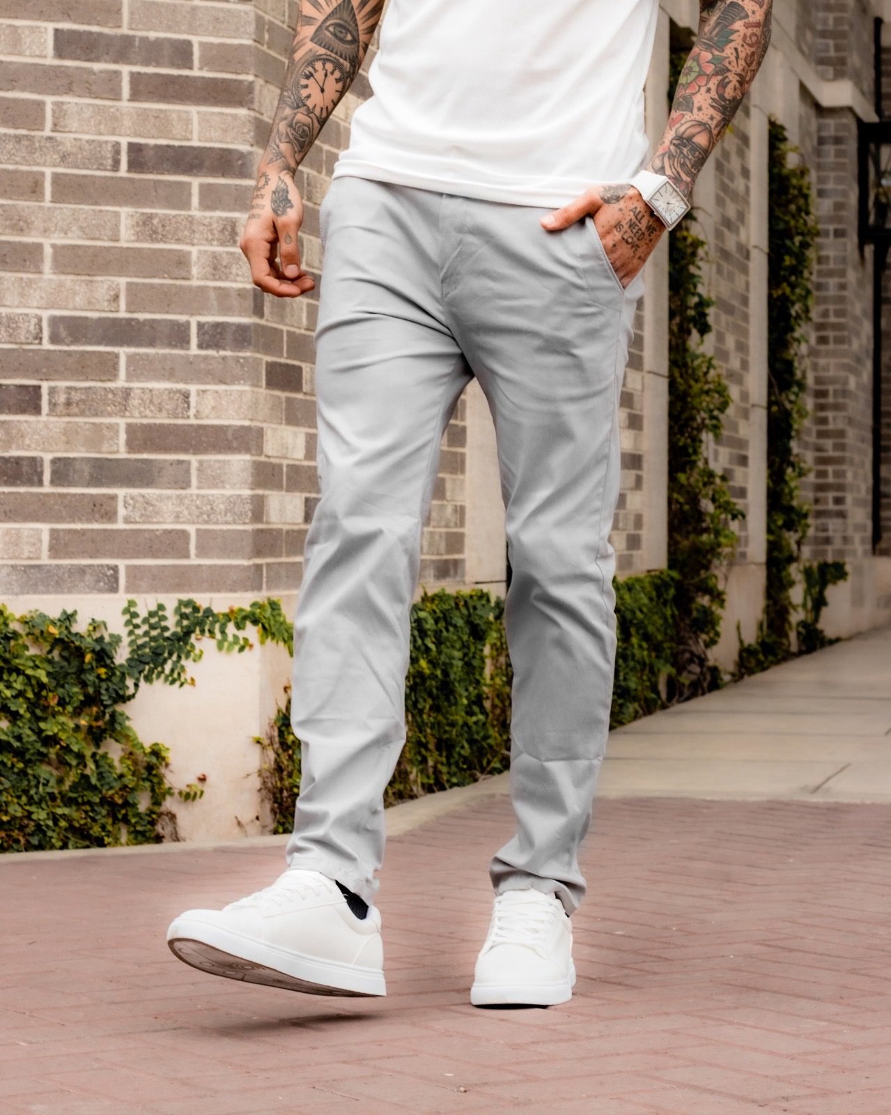 Pantalón Gris Pantalon De Tela Con Zapatillas Pantalón Plomo Claro