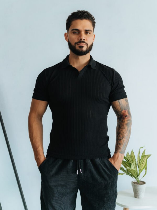 Polo Negro Camisero Custom para Hombre
