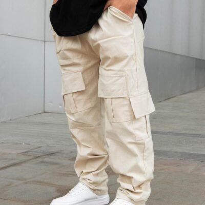 Jogger hueso oversize para hombre con bolsillos cargo, estilo urbano