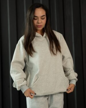 Polera melange oversize de algodon con capucha