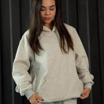 Polera melange oversize de algodon con capucha