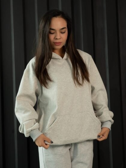 Polera melange oversize de algodon con capucha