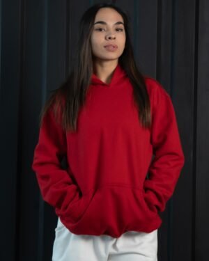 Polera rojo oversize de algodon con capucha