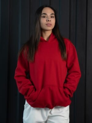 Polera rojo oversize de algodon con capucha