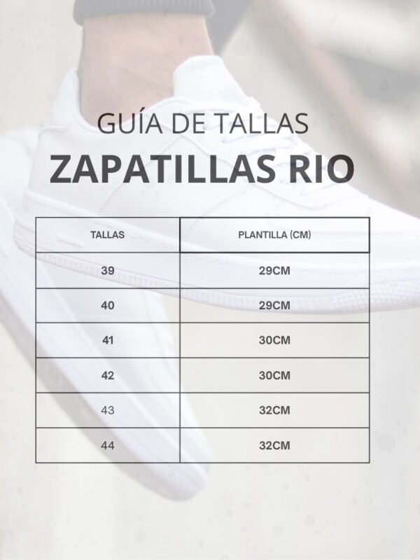 Guia de tallas de zapatillas rio