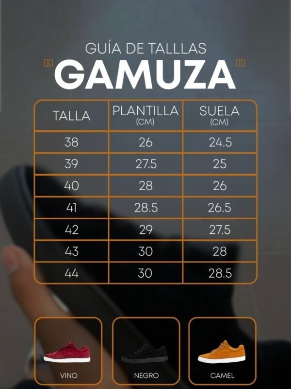 Guia de tallas gamuza para hombre
