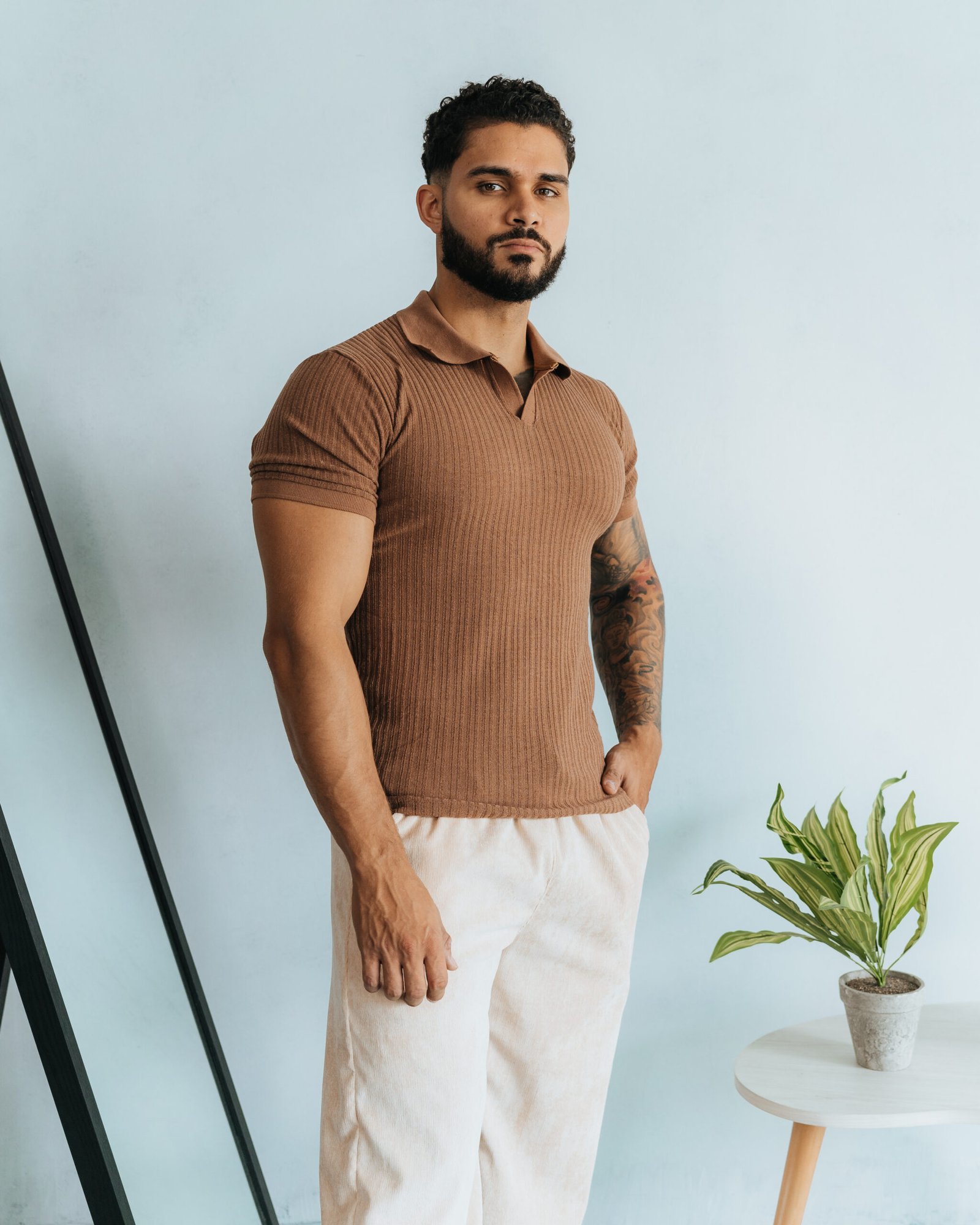 Polo Canela Camisero Custom para Hombre