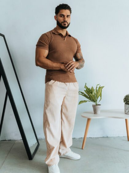 Polo Canela Camisero Custom para Hombre