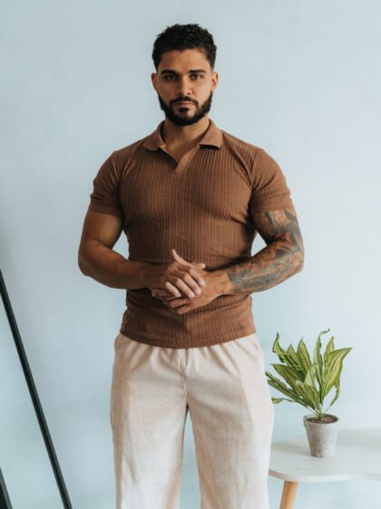 Polo Canela Camisero Custom para Hombre