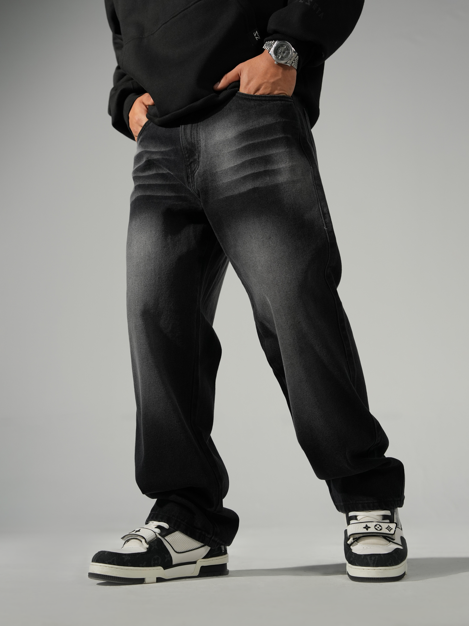 Jean Black Wash Baggy para Hombre