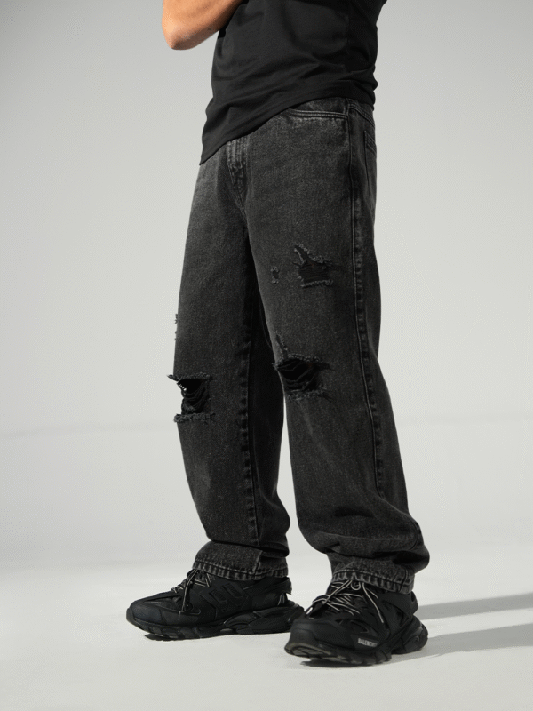 Jean Negro Baggy Rasgado para Hombre