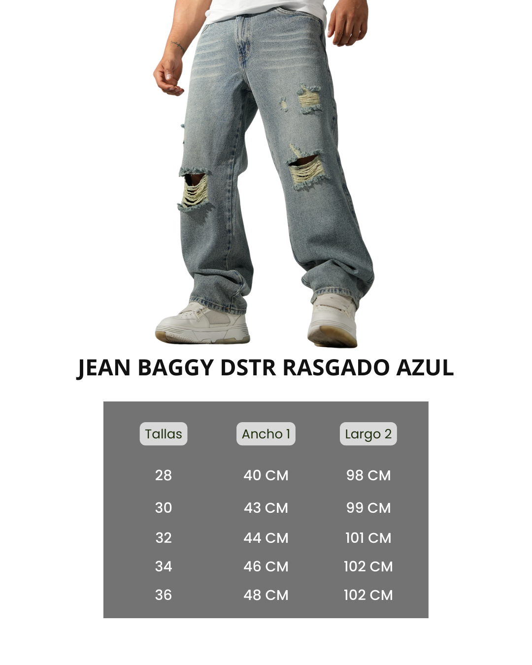 Jean Azul Baggy Rasgado | Hombre - Imagen 4