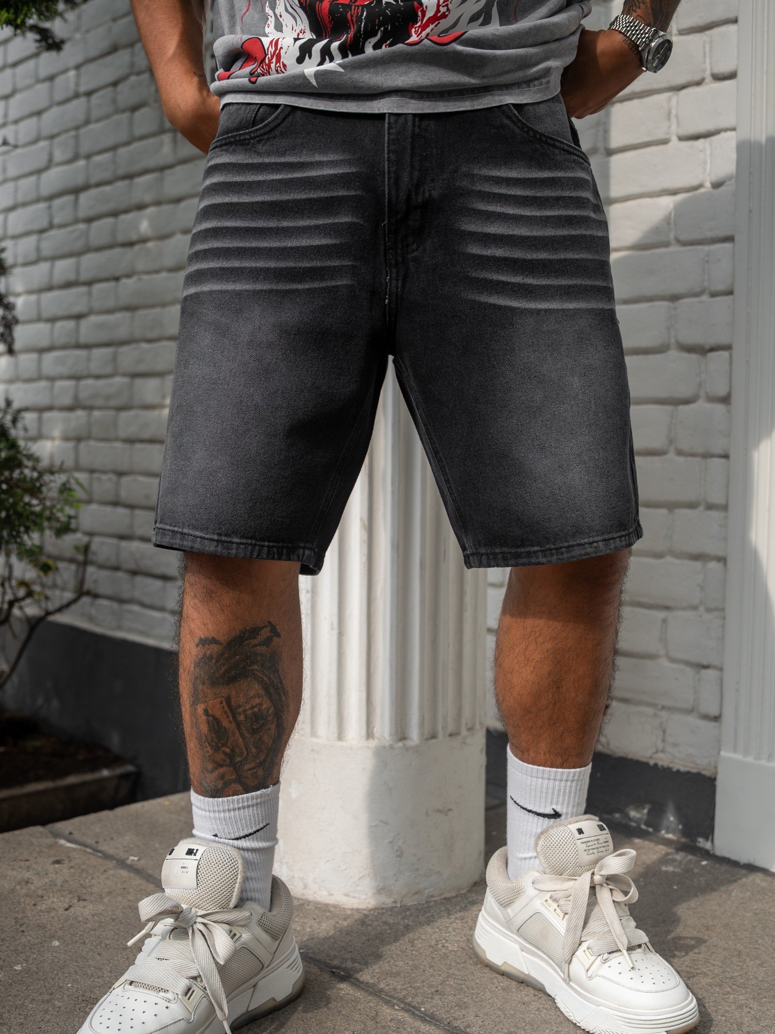 Short jean negro para hombre estilo vintage